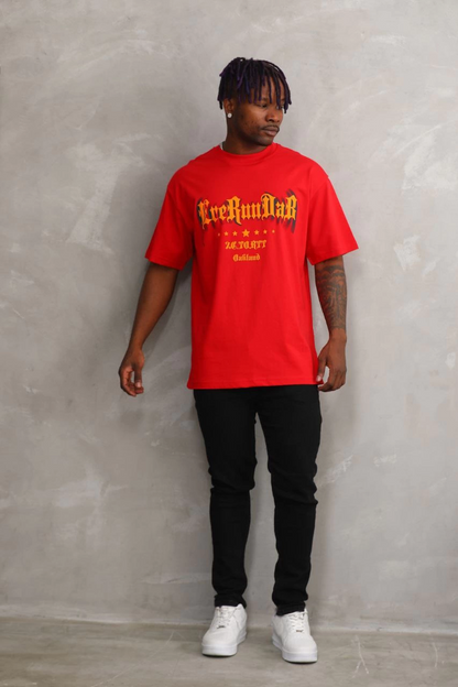 Baskılı Oversize T-Shirt - Kırmızı -