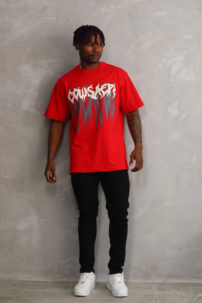 Baskılı Oversize T-Shirt - Kırmızı -