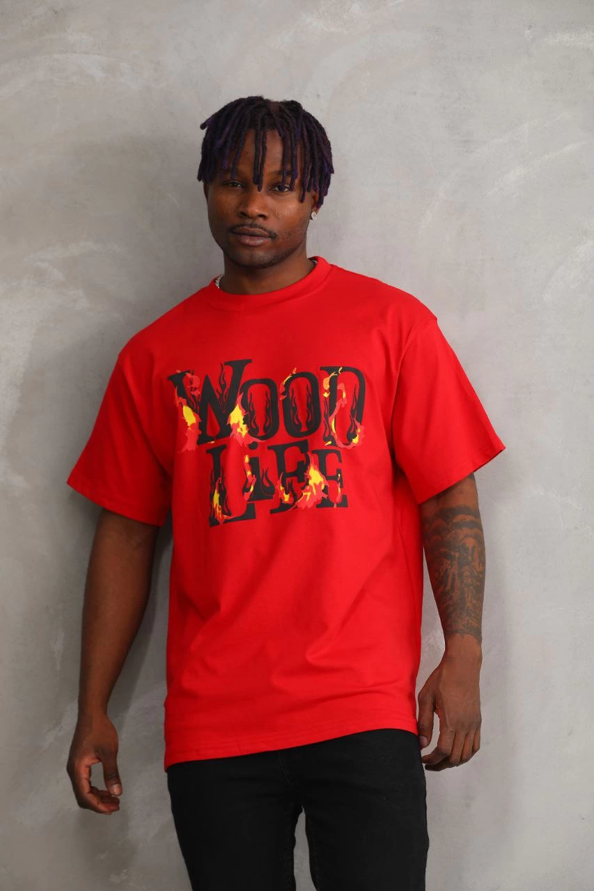 Baskılı Oversize T-Shirt - Kırmızı -