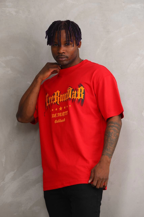 Baskılı Oversize T-Shirt - Kırmızı -