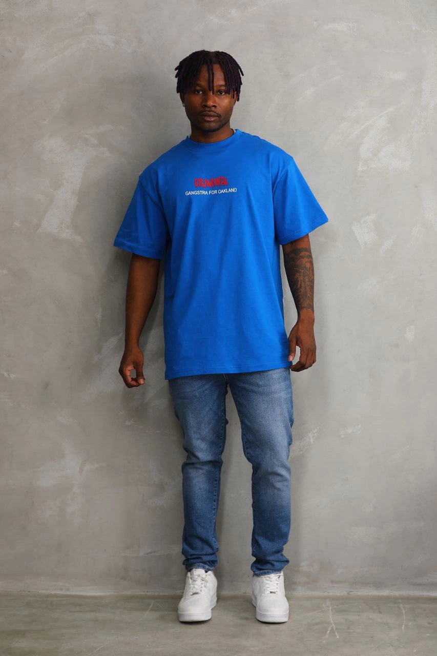 Baskılı Oversize T-Shirt - Mavi -