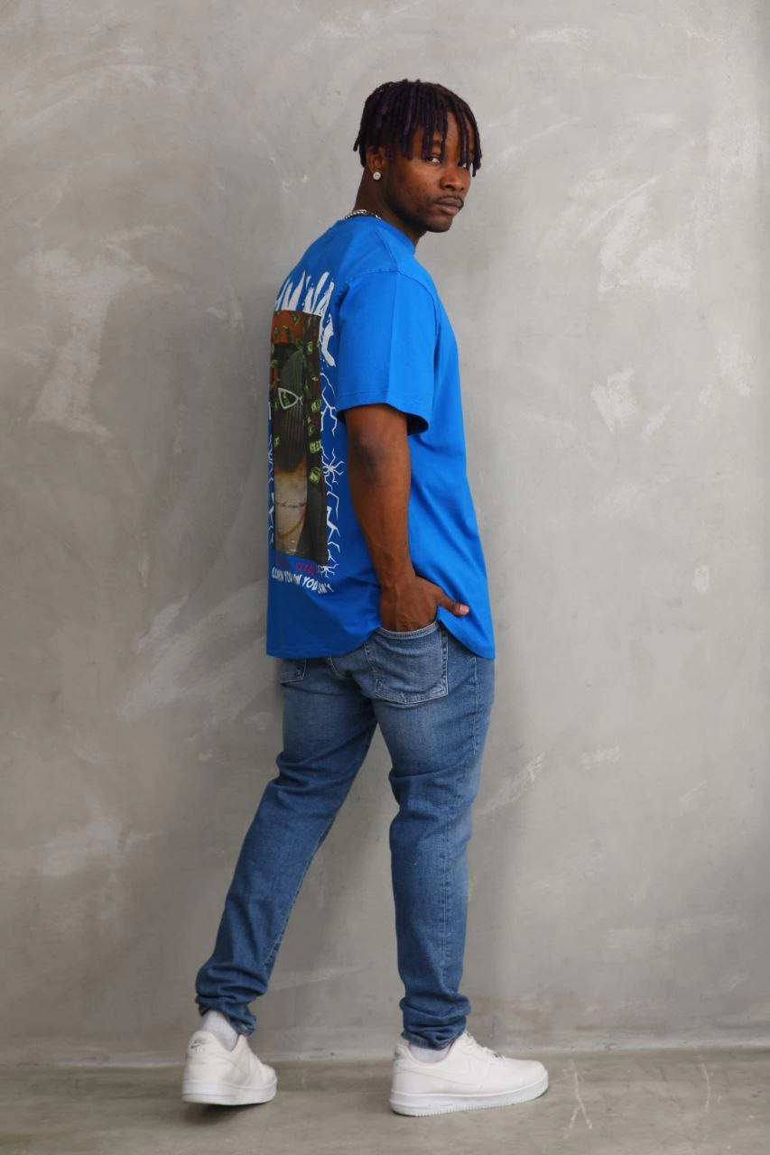 Baskılı Oversize T-Shirt - Mavi -