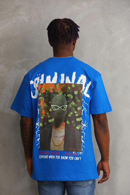 Baskılı Oversize T-Shirt - Mavi -