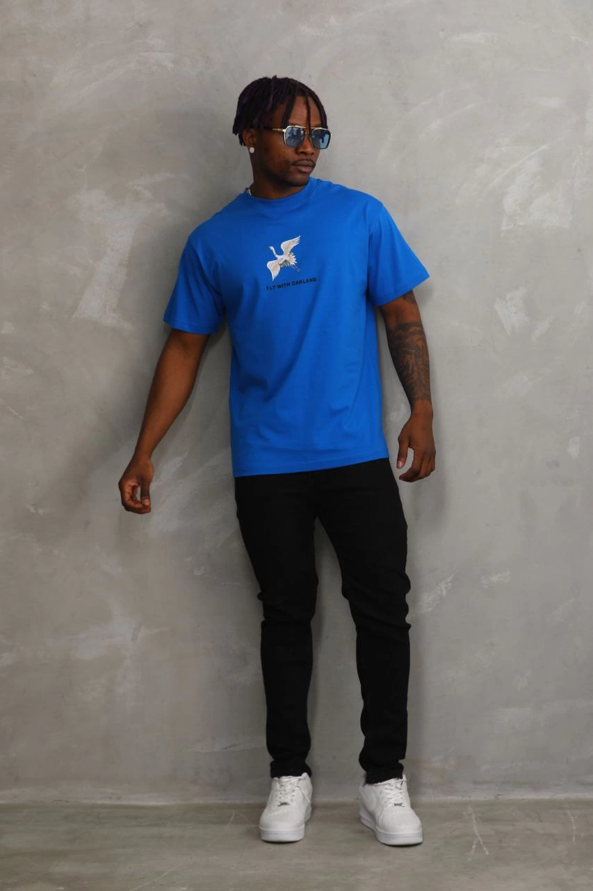 Baskılı Oversize T-Shirt - Mavi -