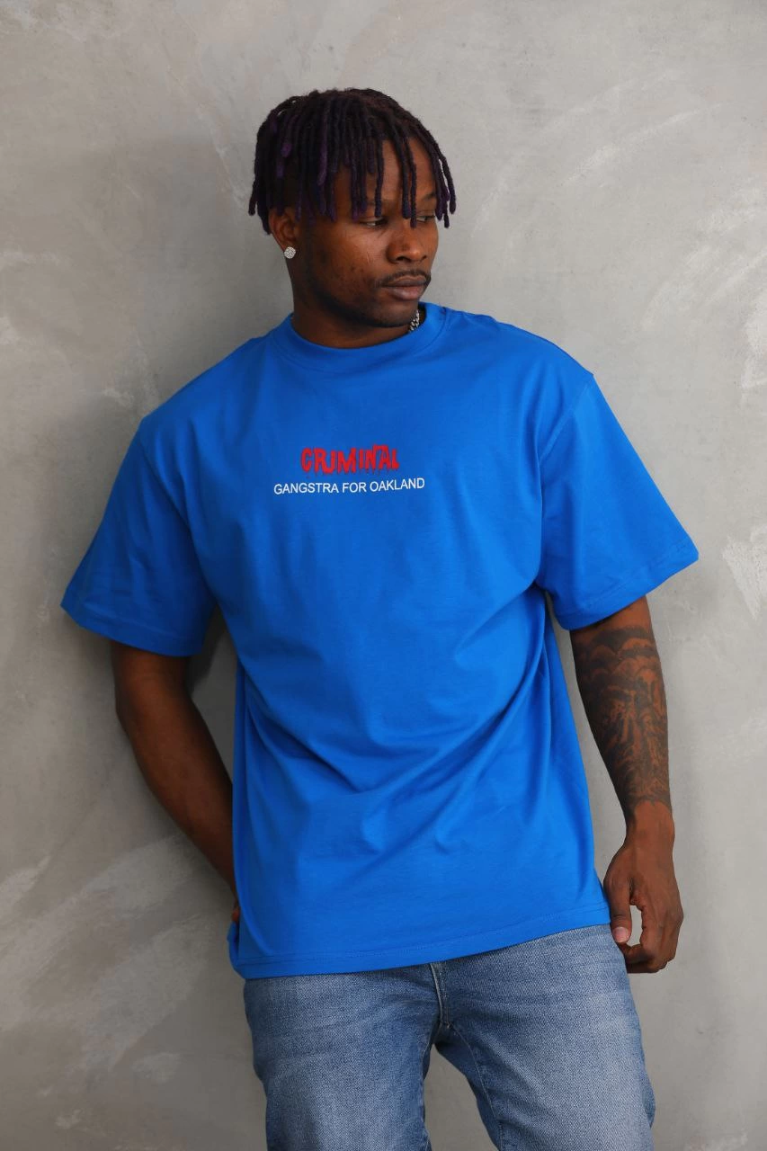 Baskılı Oversize T-Shirt - Mavi -