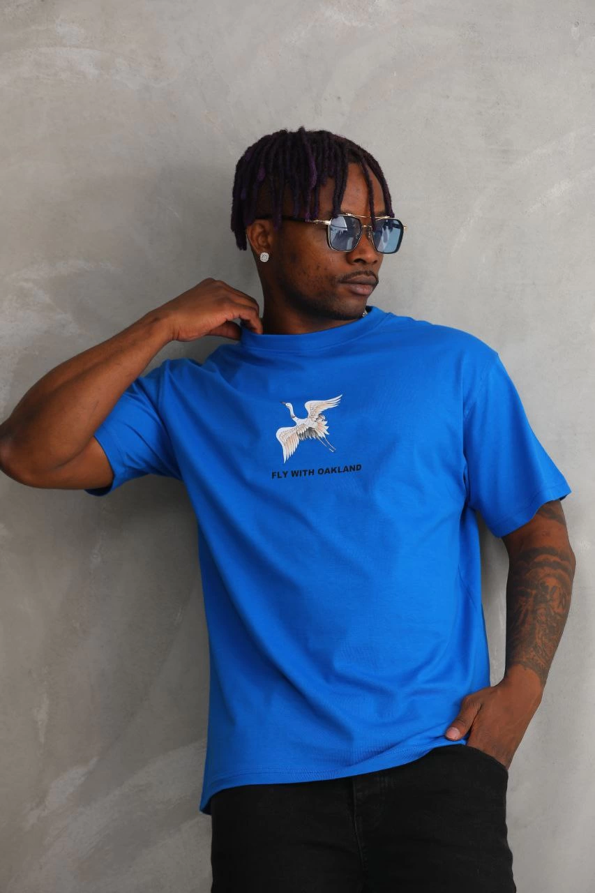 Baskılı Oversize T-Shirt - Mavi -