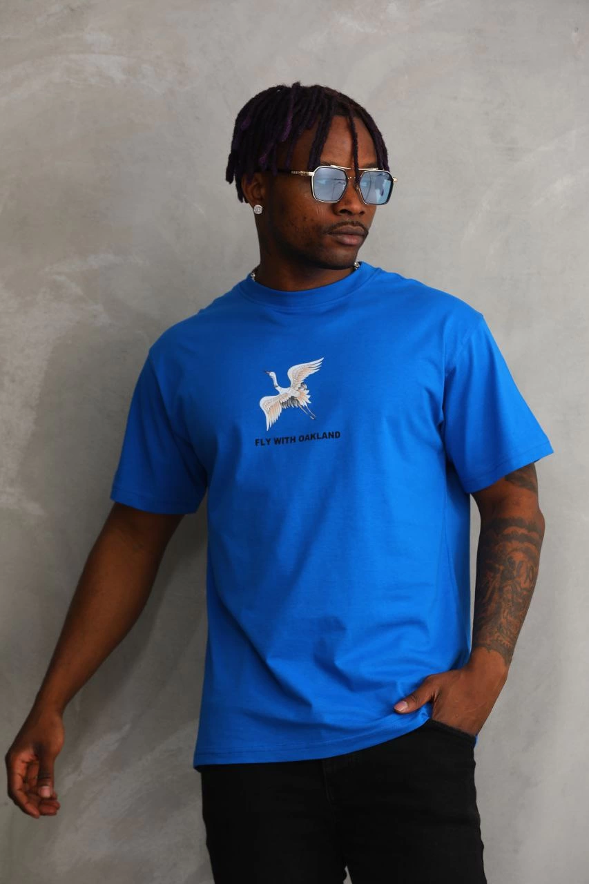 Baskılı Oversize T-Shirt - Mavi -