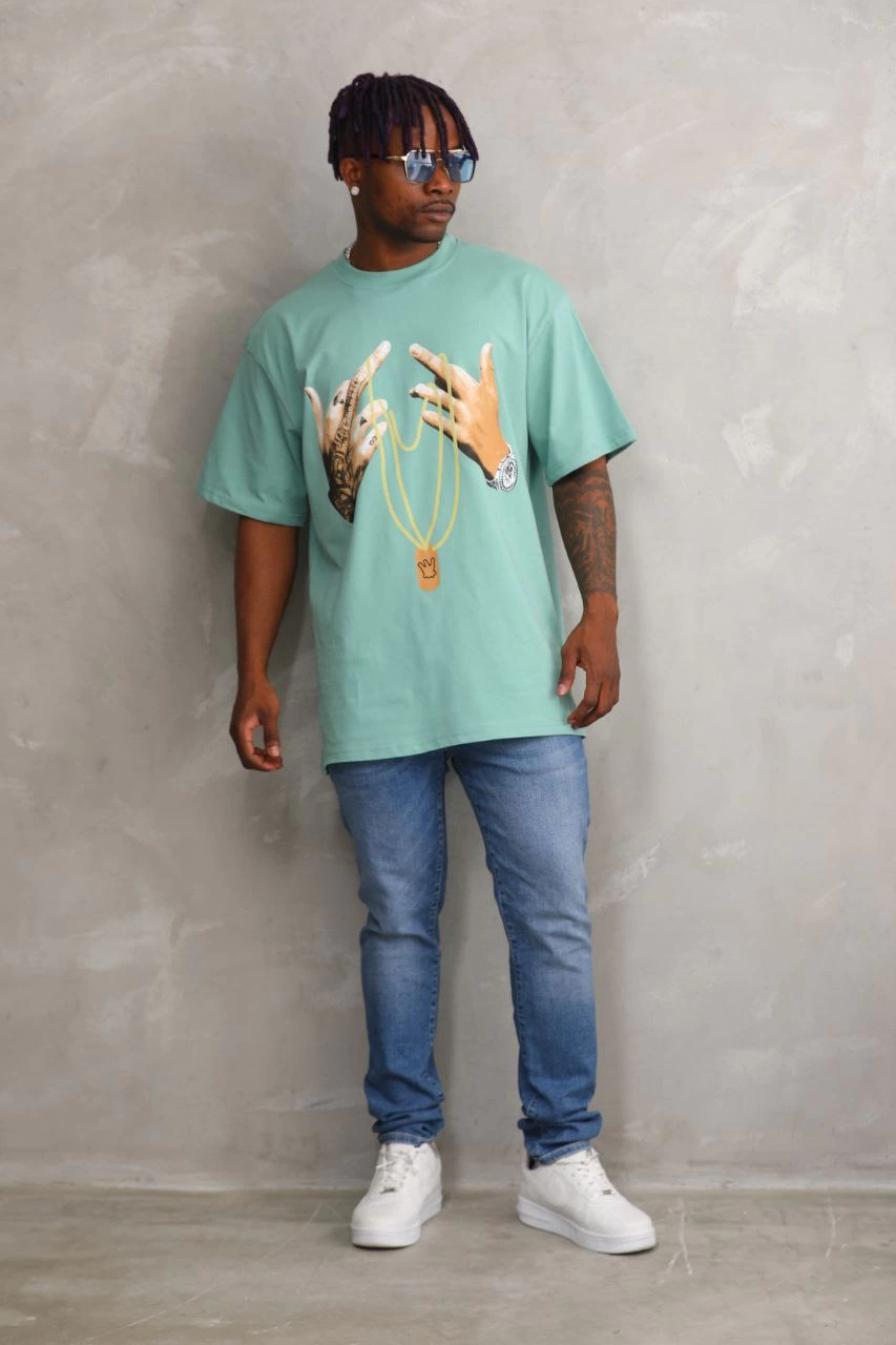 Baskılı Oversize T-Shirt - Mint Yeşili