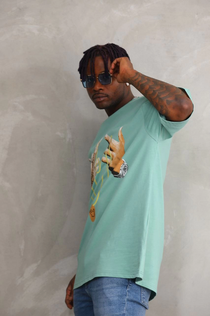 Baskılı Oversize T-Shirt - Mint Yeşili
