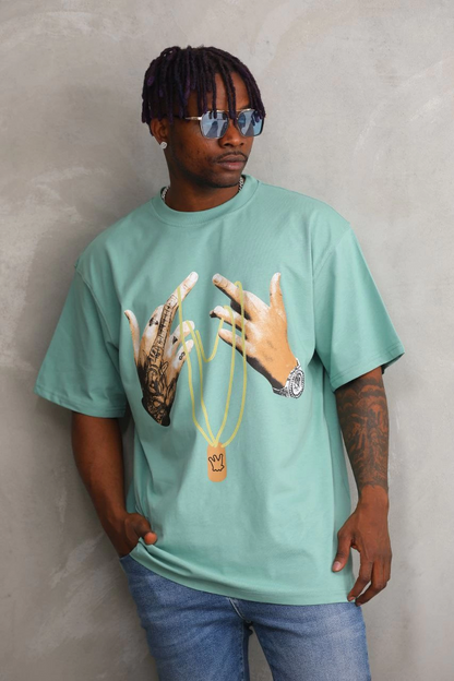 Baskılı Oversize T-Shirt - Mint Yeşili
