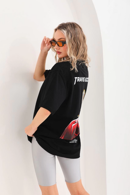 Baskılı Oversize T-Shirt - Siyah -