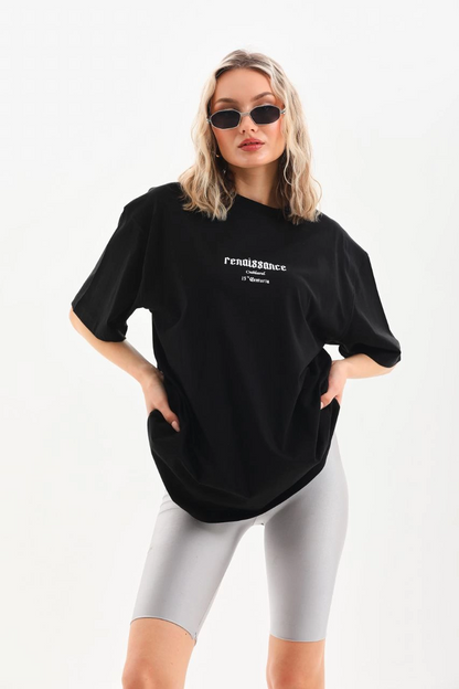 Baskılı Oversize T-Shirt - Siyah -