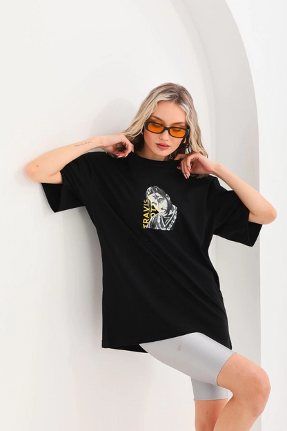 Baskılı Oversize T-Shirt - Siyah -