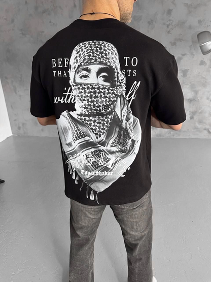 Baskılı Oversize T-Shirt - Siyah -