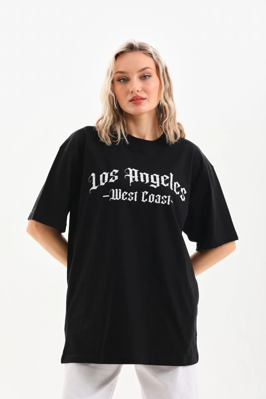 Baskılı Oversize T-Shirt - Siyah -