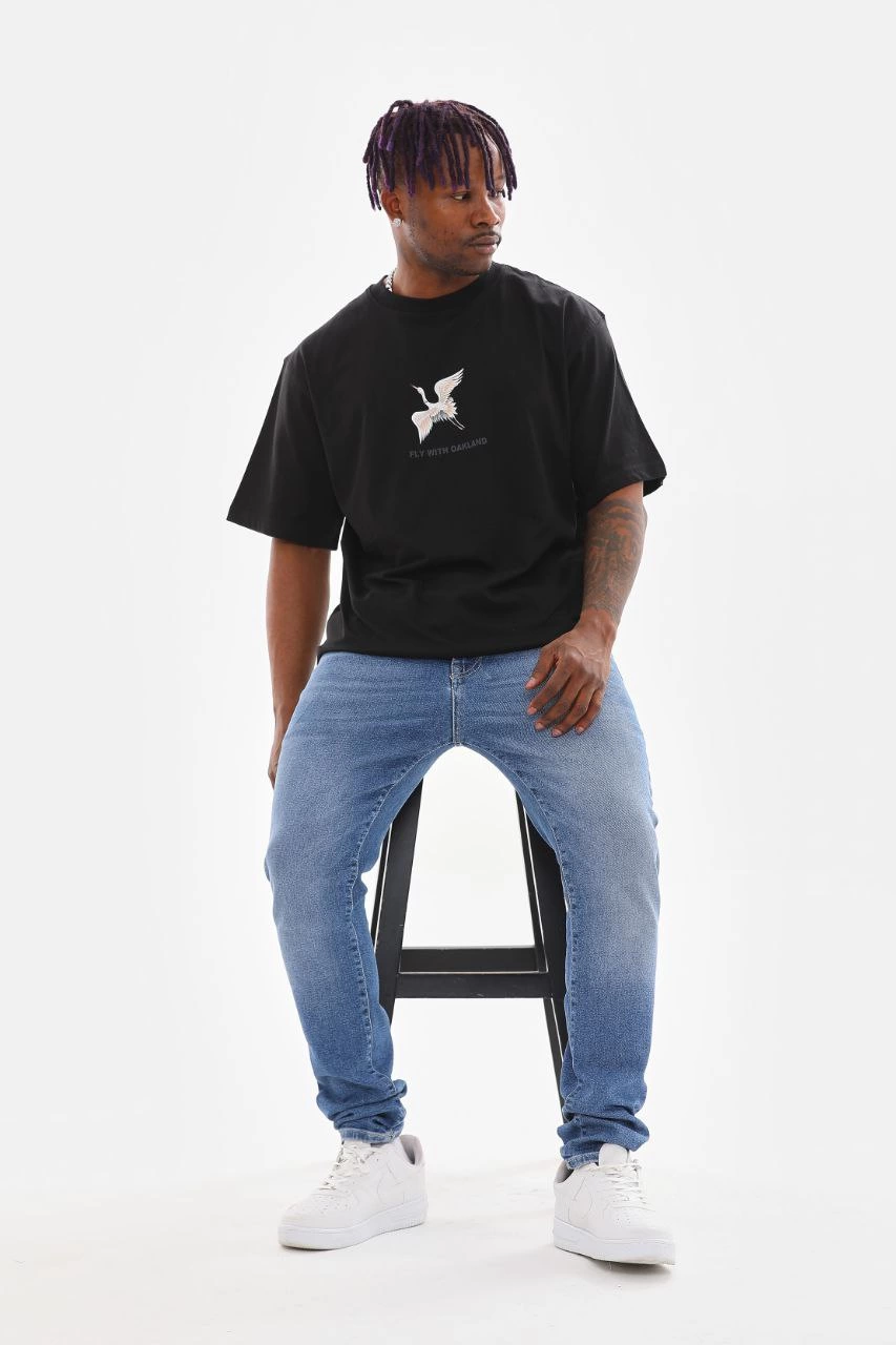 Baskılı Oversize T-Shirt - Siyah -