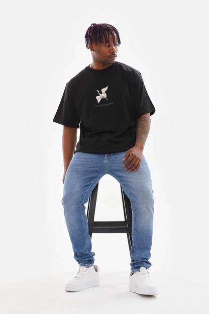 Baskılı Oversize T-Shirt - Siyah -