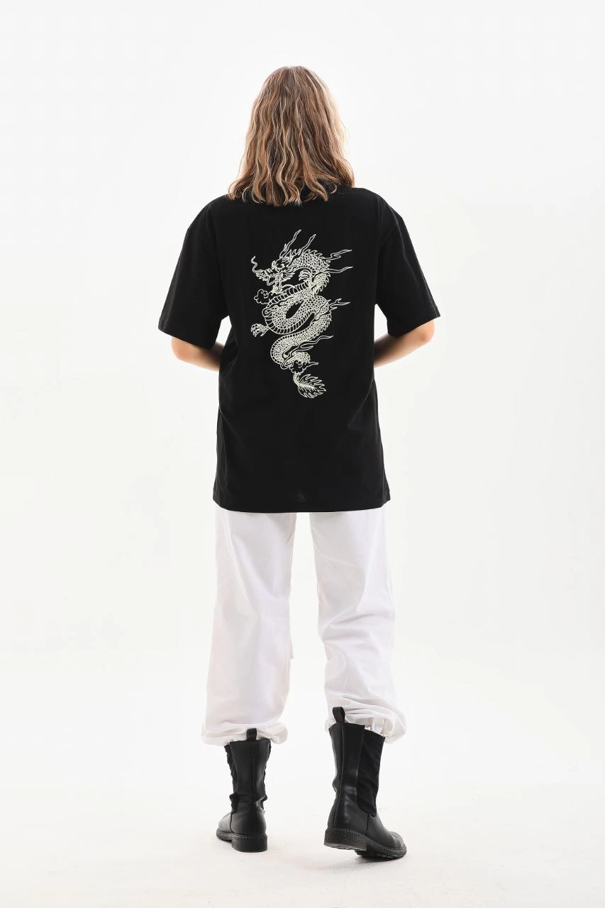 Baskılı Oversize T-Shirt - Siyah -