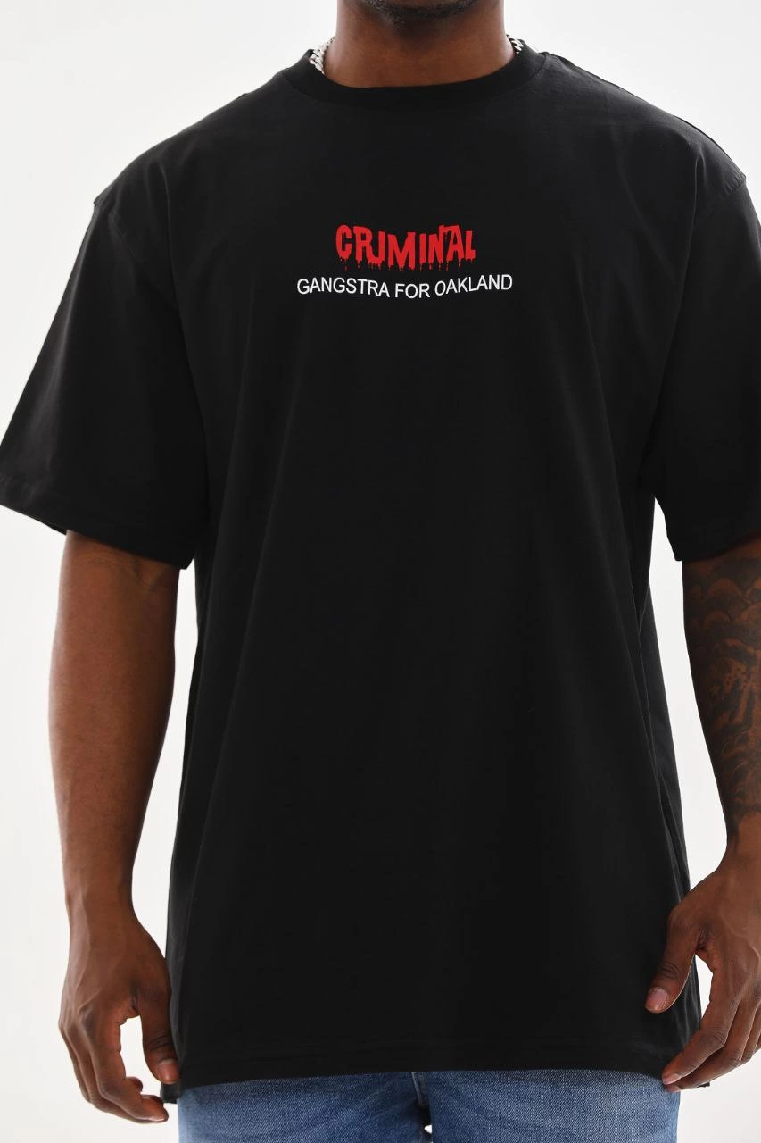 Baskılı Oversize T-Shirt - Siyah -