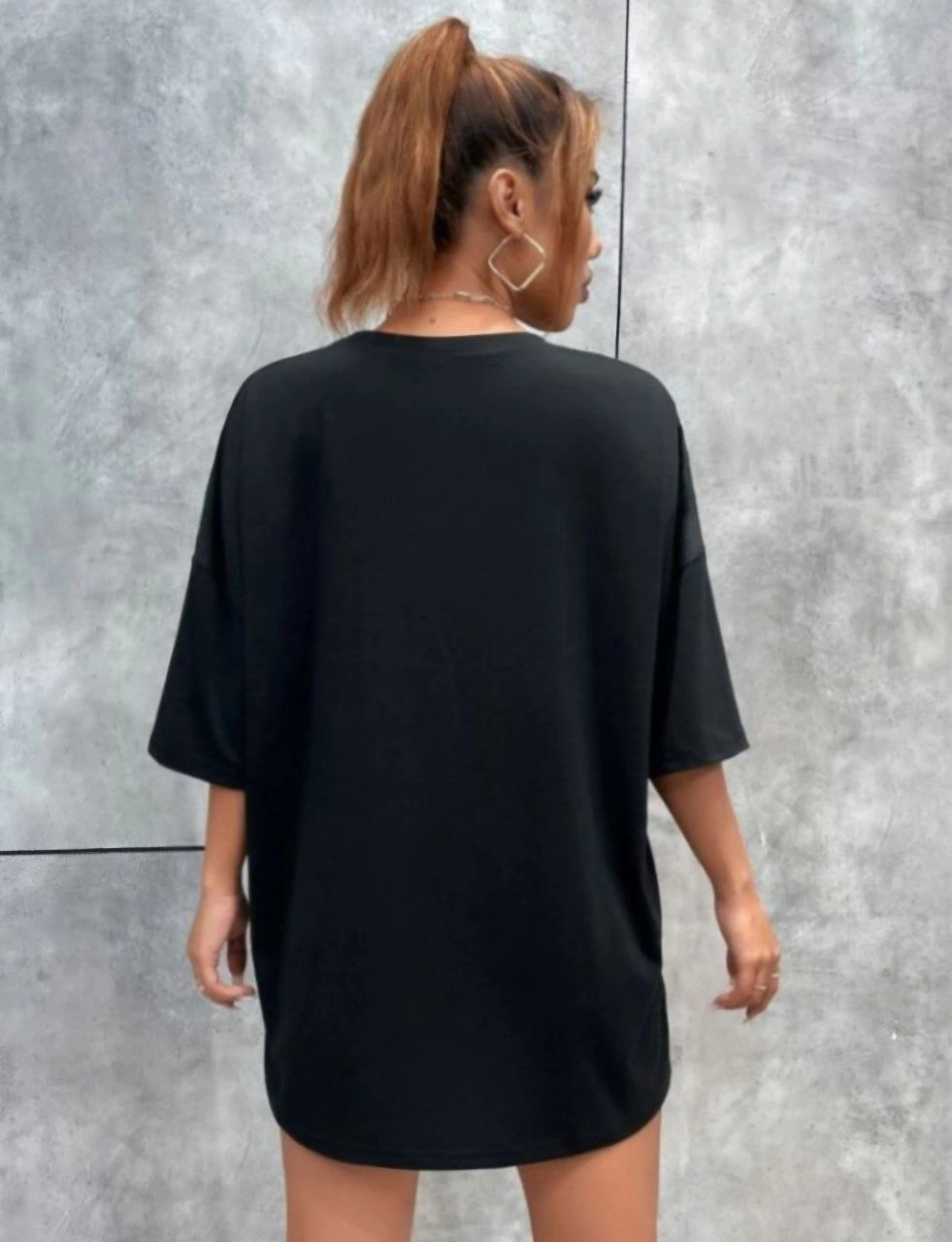 Baskılı Oversize T-Shirt - Siyah -