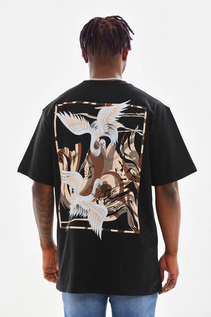 Baskılı Oversize T-Shirt - Siyah -