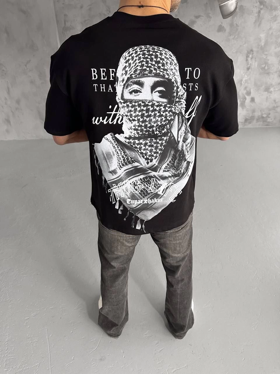 Baskılı Oversize T-Shirt - Siyah -