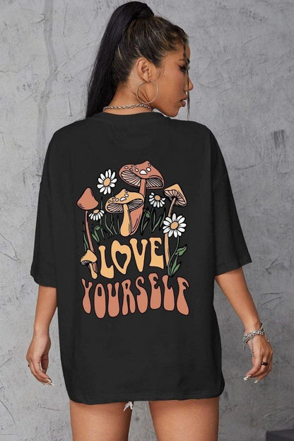 Baskılı Oversize T-Shirt - Siyah -