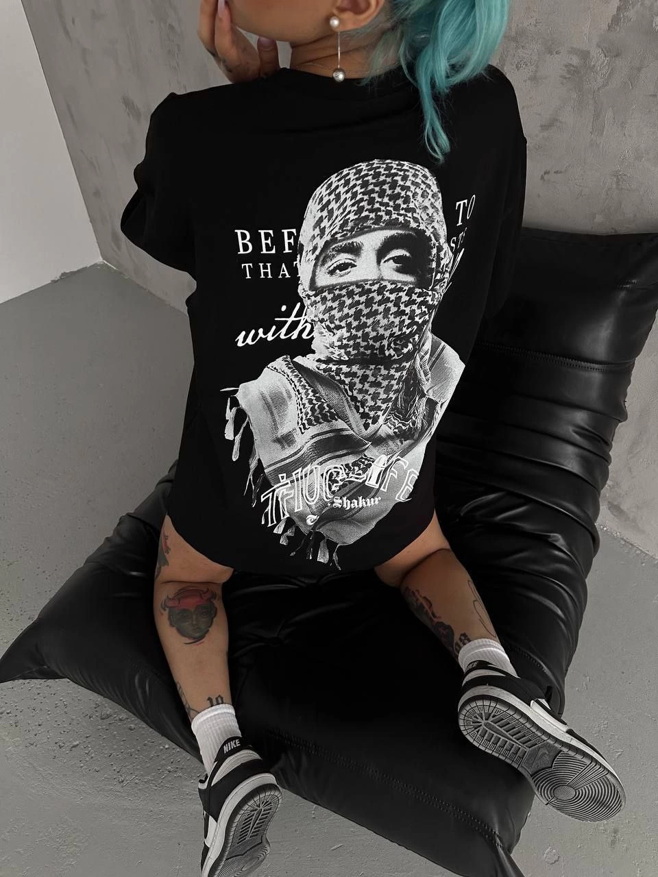 Baskılı Oversize T-Shirt - Siyah -