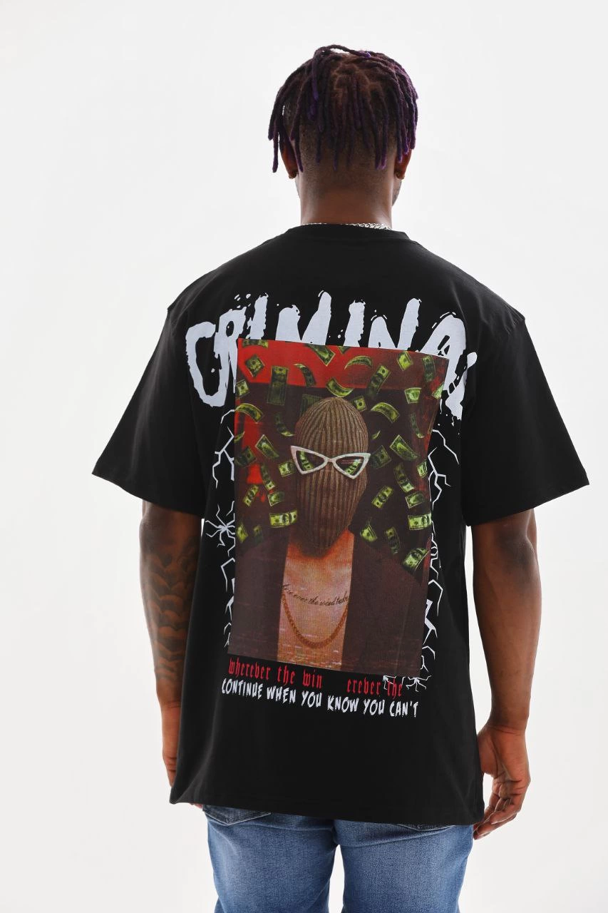 Baskılı Oversize T-Shirt - Siyah -