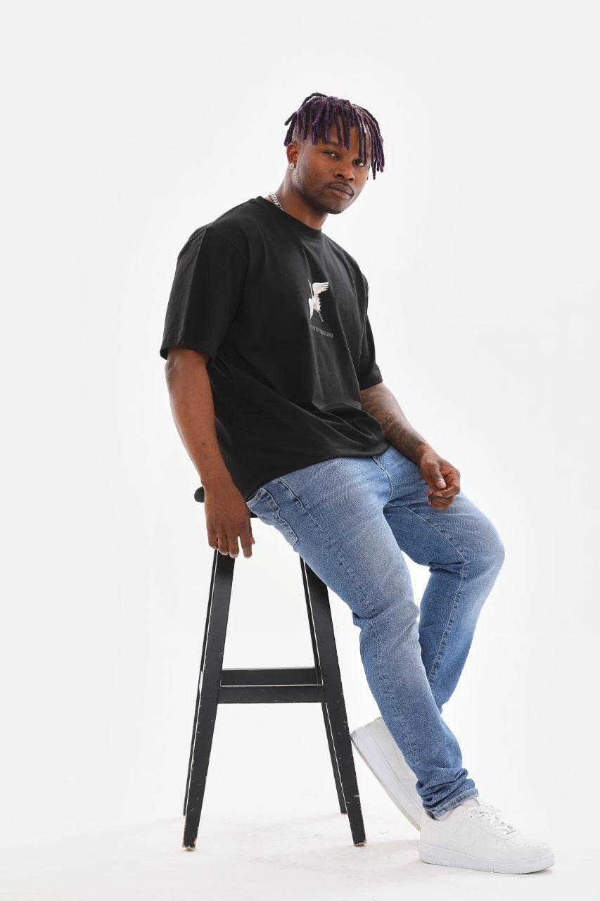 Baskılı Oversize T-Shirt - Siyah -