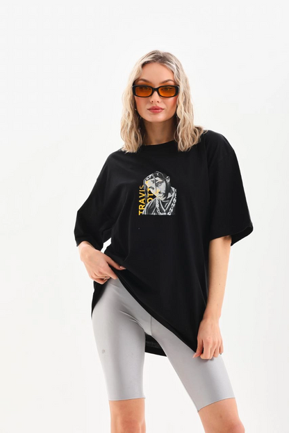 Baskılı Oversize T-Shirt - Siyah -