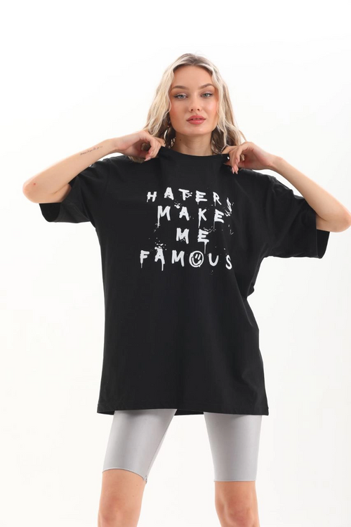 Baskılı Oversize T-Shirt - Siyah -