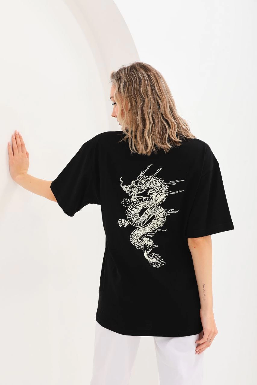 Baskılı Oversize T-Shirt - Siyah -