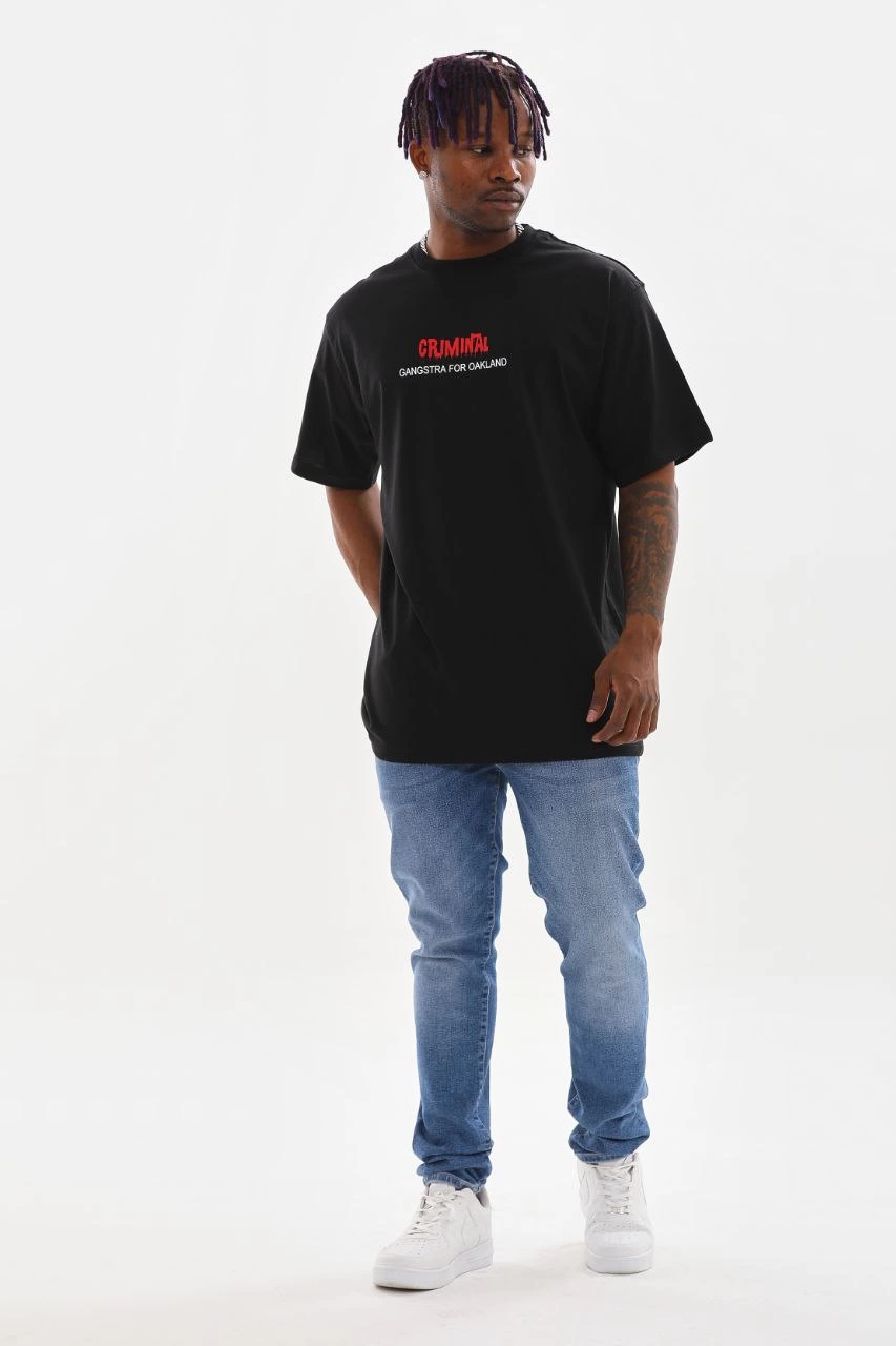 Baskılı Oversize T-Shirt - Siyah -