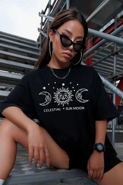 Baskılı Oversize T-Shirt - Siyah -