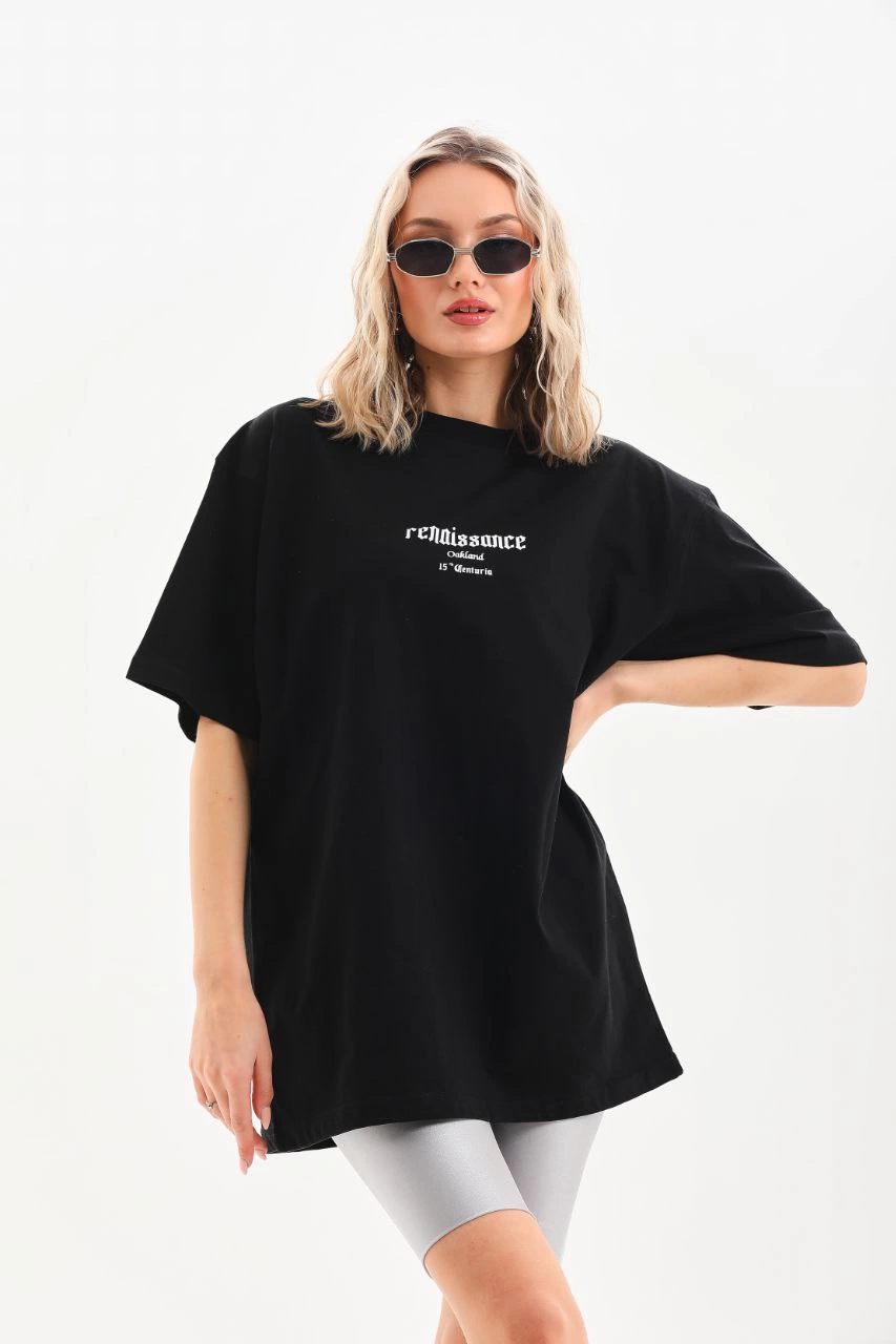 Baskılı Oversize T-Shirt - Siyah -