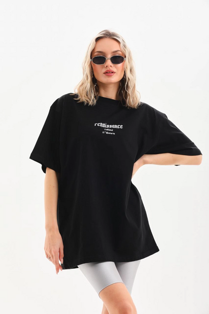 Baskılı Oversize T-Shirt - Siyah -