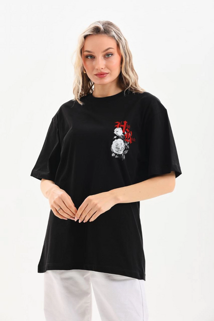 Baskılı Oversize T-Shirt - Siyah -