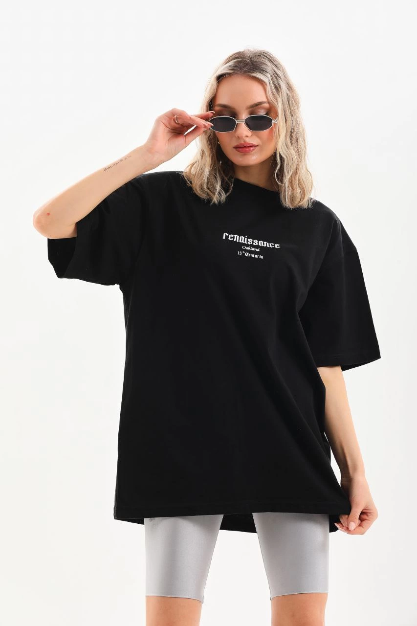 Baskılı Oversize T-Shirt - Siyah -