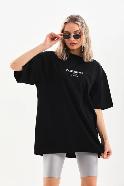 Baskılı Oversize T-Shirt - Siyah -