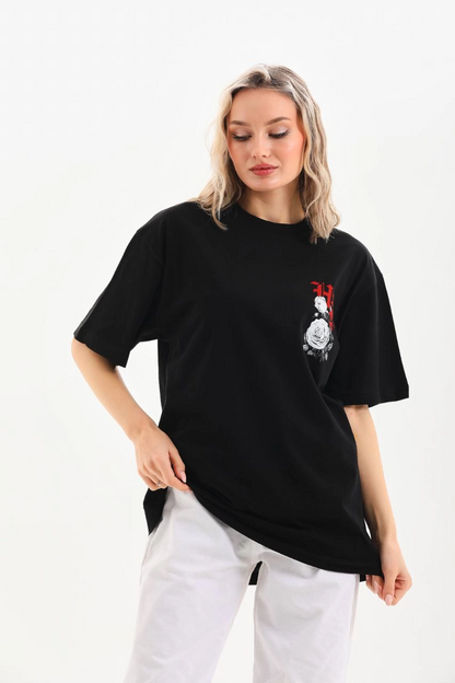 Baskılı Oversize T-Shirt - Siyah -