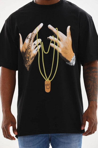 Baskılı Oversize T-Shirt - Siyah -