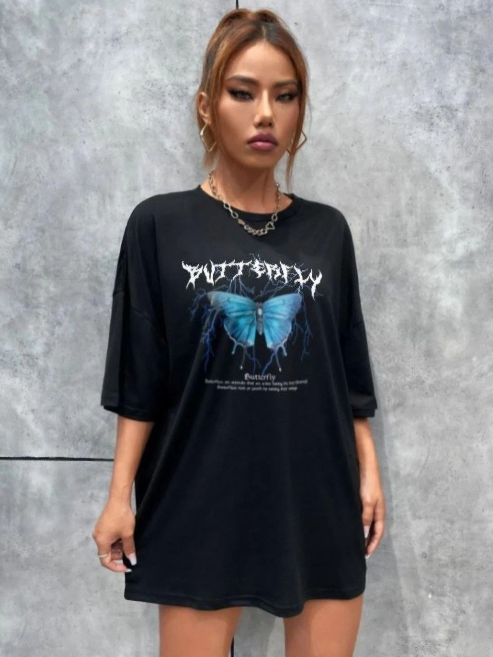 Baskılı Oversize T-Shirt - Siyah -