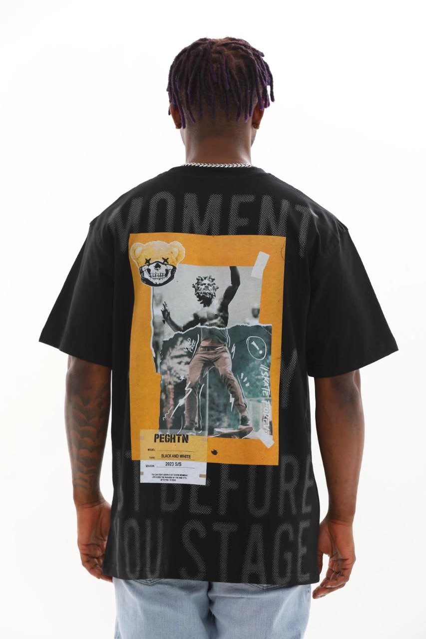 Baskılı Oversize T-Shirt - Siyah -