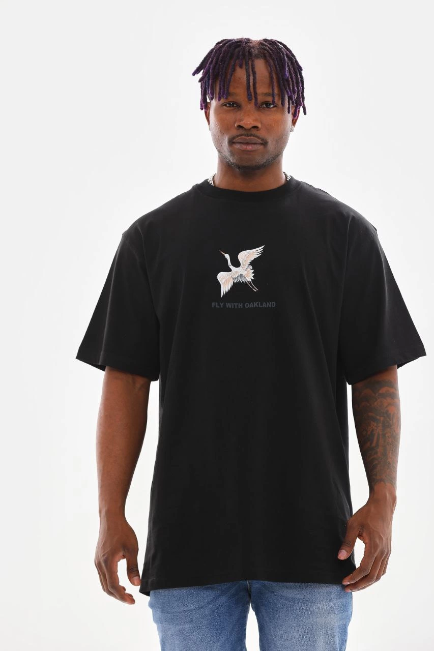 Baskılı Oversize T-Shirt - Siyah -