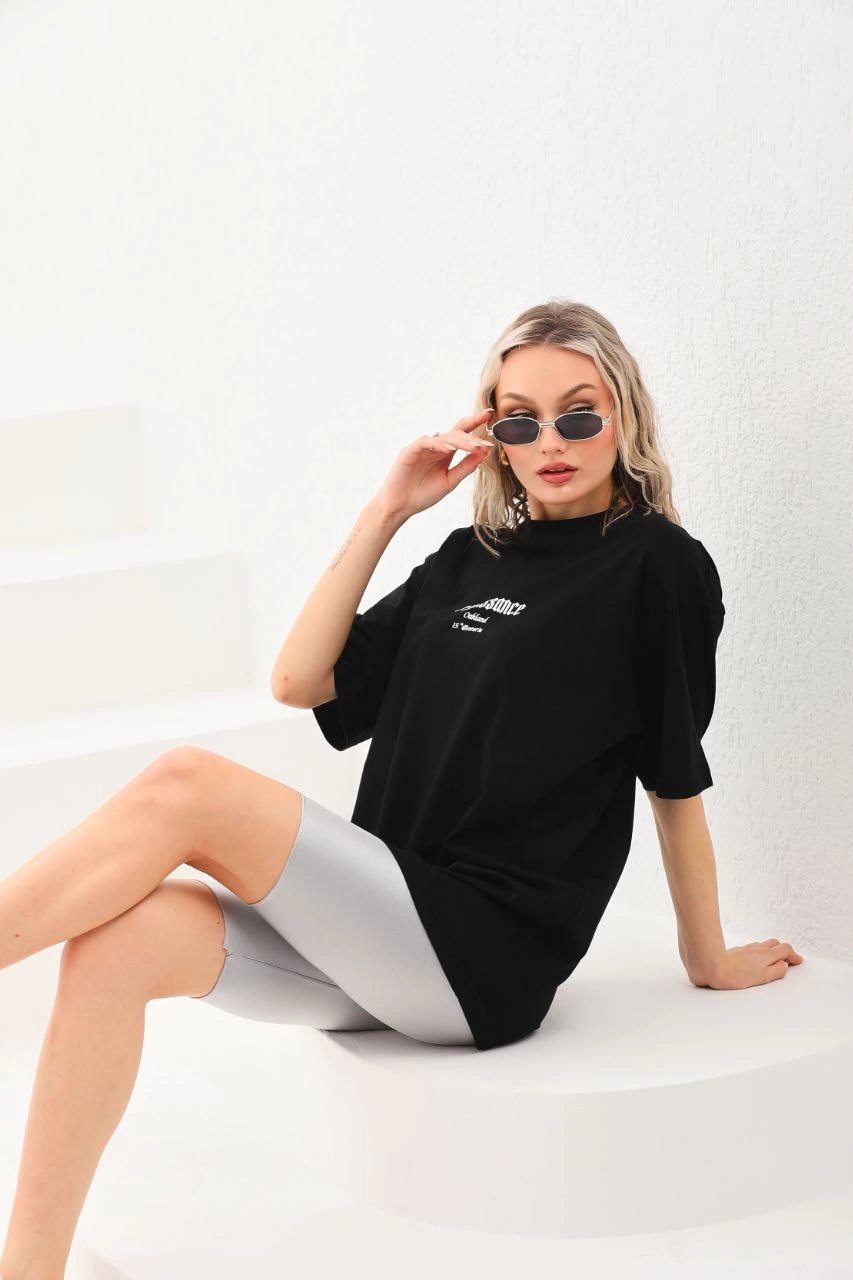 Baskılı Oversize T-Shirt - Siyah -