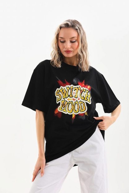 Baskılı Oversize T-Shirt - Siyah -