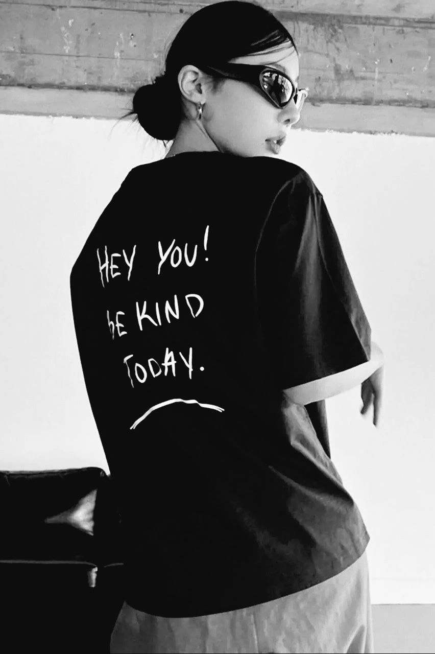 Baskılı Oversize T-Shirt - Siyah -