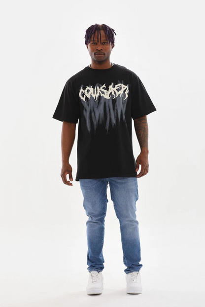 Baskılı Oversize T-Shirt - Siyah -