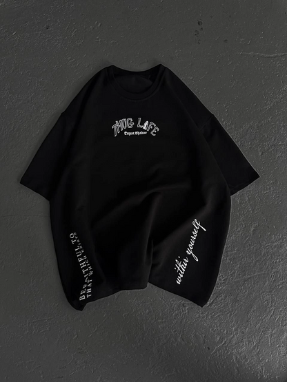 Baskılı Oversize T-Shirt - Siyah -
